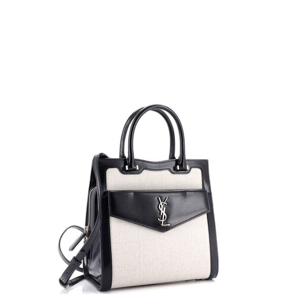 Saint Laurent Uptown Tote Canvas with Leather Small Black, Neutral - Picture 2 of 7